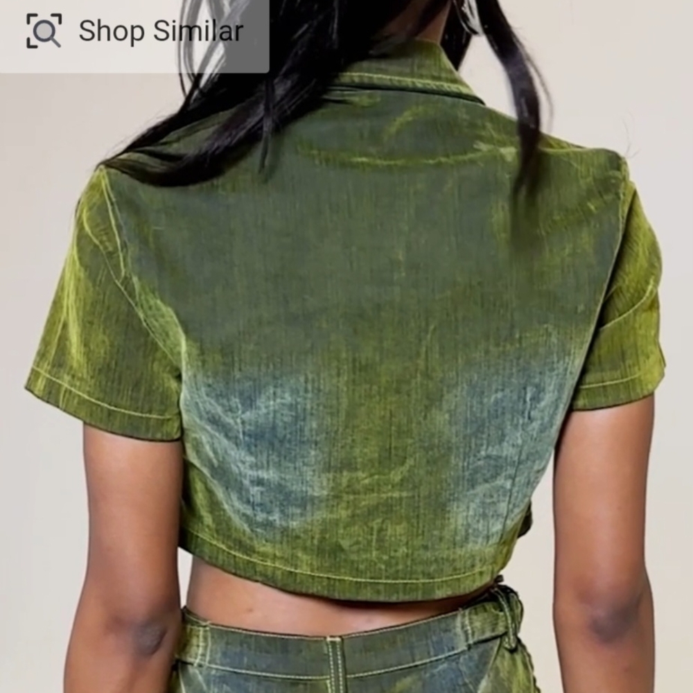 Akira Moss Green Distressed Velvet Cropped Jacket Size M - Picture 8 of 14
